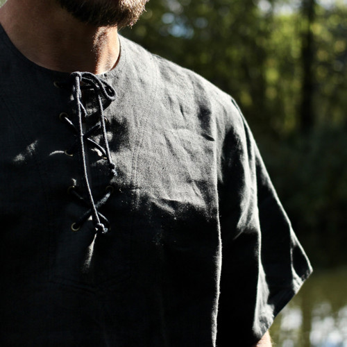 Lněná košile krátký rukáv - černá